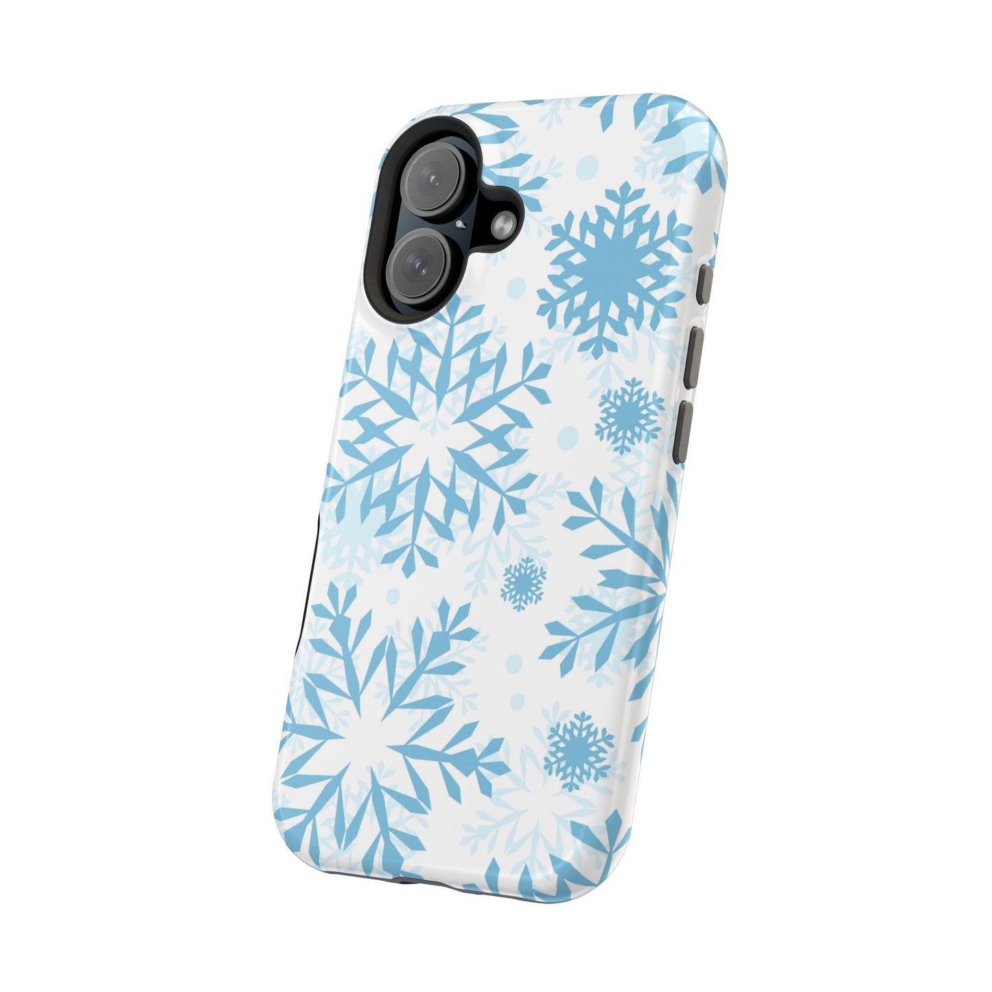 Frosty Blue Snowflakes MagSafe iPhone Case – Shockproof, Smooth Matte Finish, Dual-Layer Design