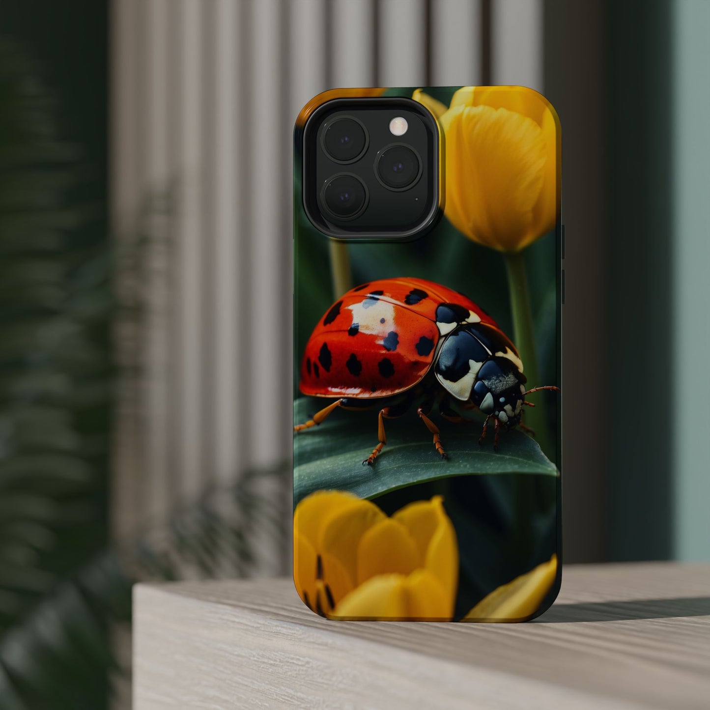 MagSafe iPhone Case: Vibrant Ladybug Amidst a Lush Yellow Flower Garden