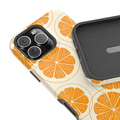 Citrus Burst Pattern Tough MagSafe iPhone Case – Bold Orange Design, Shockproof Protection