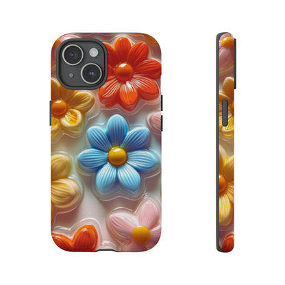 Glossy Retro Flower Samsung Galaxy Case – Colorful 3D Floral Design, Durable Protection - BOGO Cases