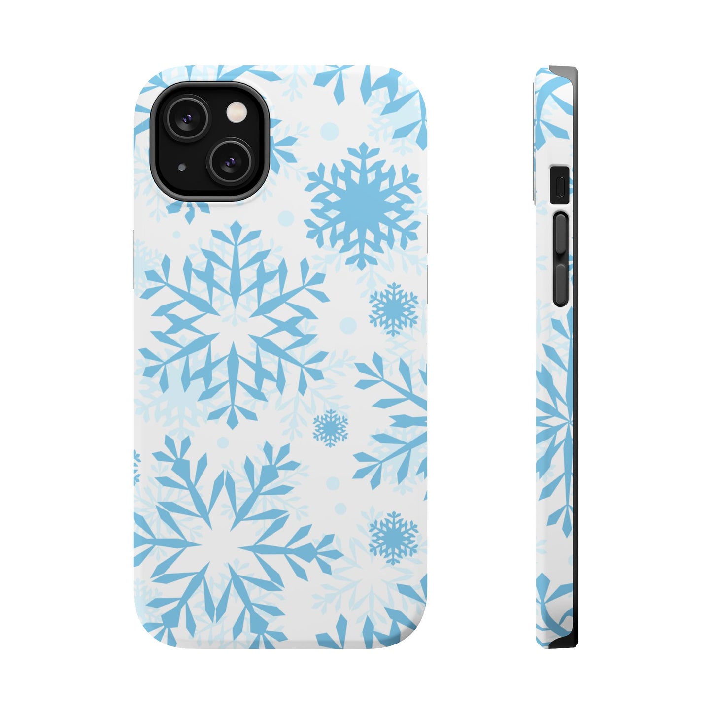 Frosty Blue Snowflakes MagSafe iPhone Case – Shockproof, Smooth Matte Finish, Dual-Layer Design