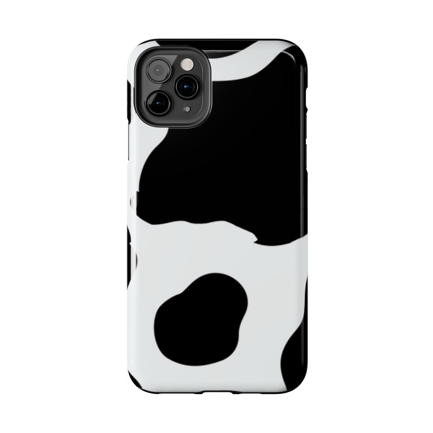 Bold Black and White Cow Print Tough iPhone Case – Modern Animal Pattern with Dual-Layer Protection