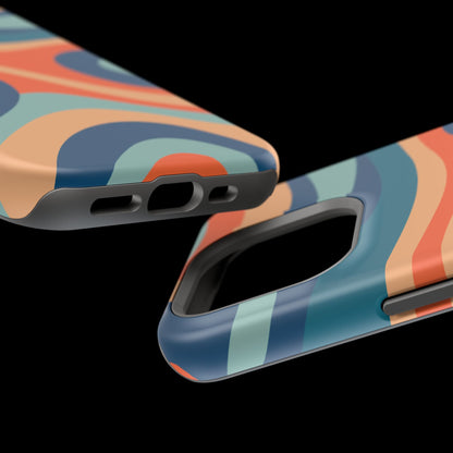 Retro Vibe Wavy Stripes MagSafe iPhone Case – 70s-Inspired in Teal, Orange, and Rust