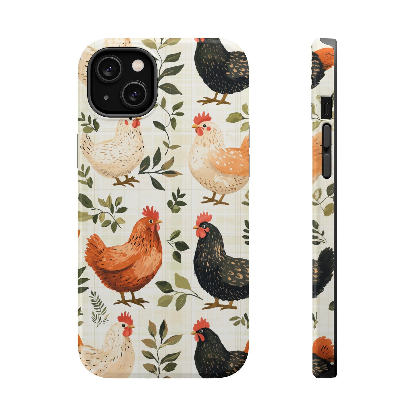 MagSafe iPhone Case: Vintage Chicken Farmhouse Case – Rustic Leaves Design