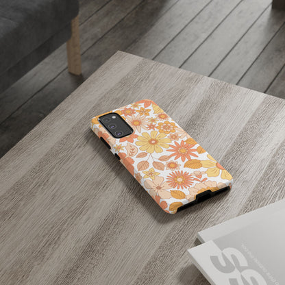 Vintage Floral Bloom Samsung Galaxy Case – Warm Orange & Yellow Retro Flower Design with Matte Finish