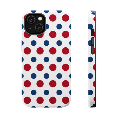 Patriotic Navy, White, and Red Polka Dot MagSafe iPhone Case