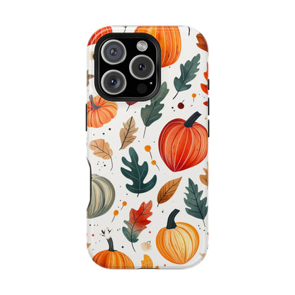 Autumn Harvest MagSafe iPhone Case - Pumpkin and Fall Leaf Design