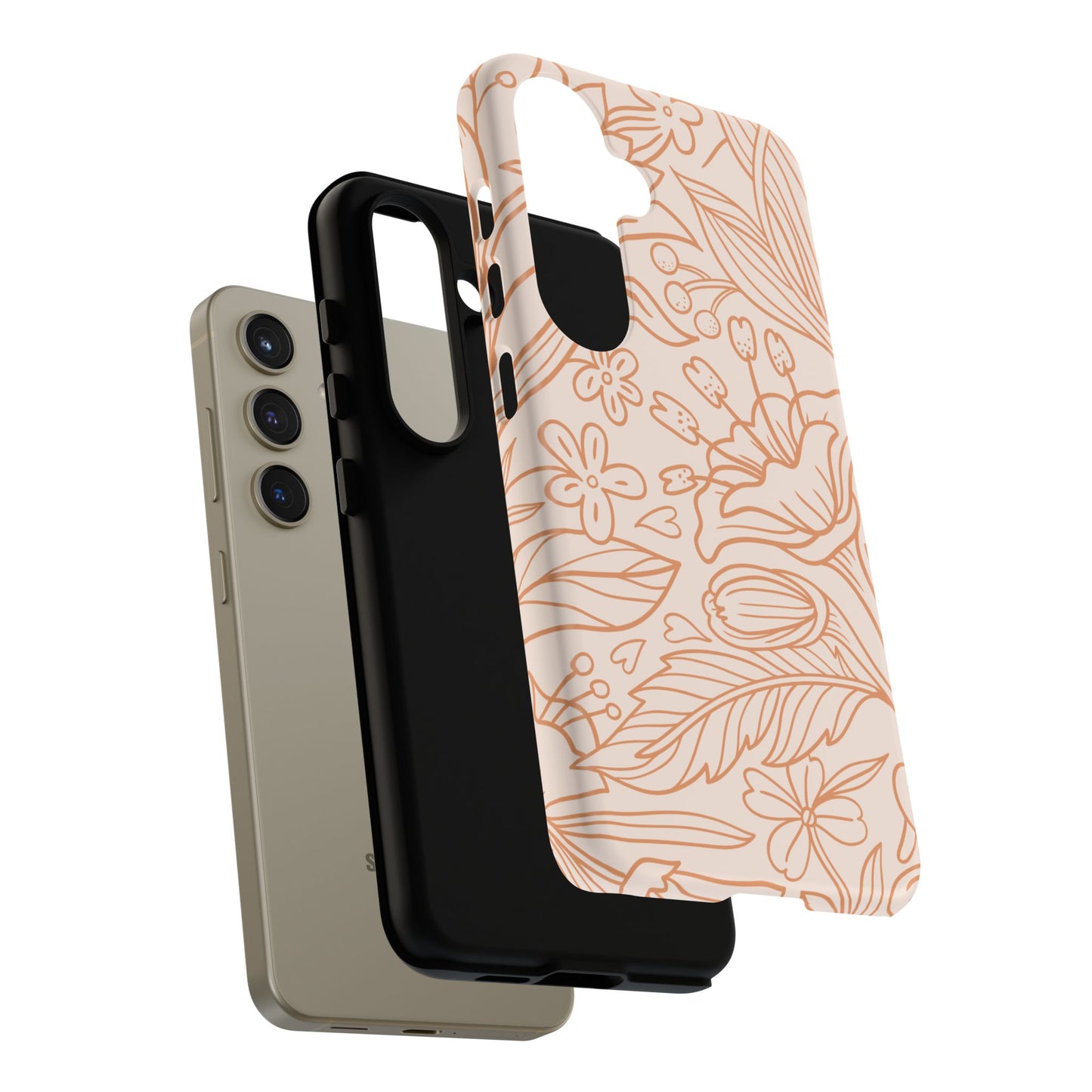 Soft Terracotta Floral Line Art Tough Samsung Galaxy Case – Minimalist Botanical Design with Dual-Layer Protection