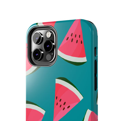 Watermelon Bliss iPhone Case – Vibrant Summer Fruit Design on Teal Background