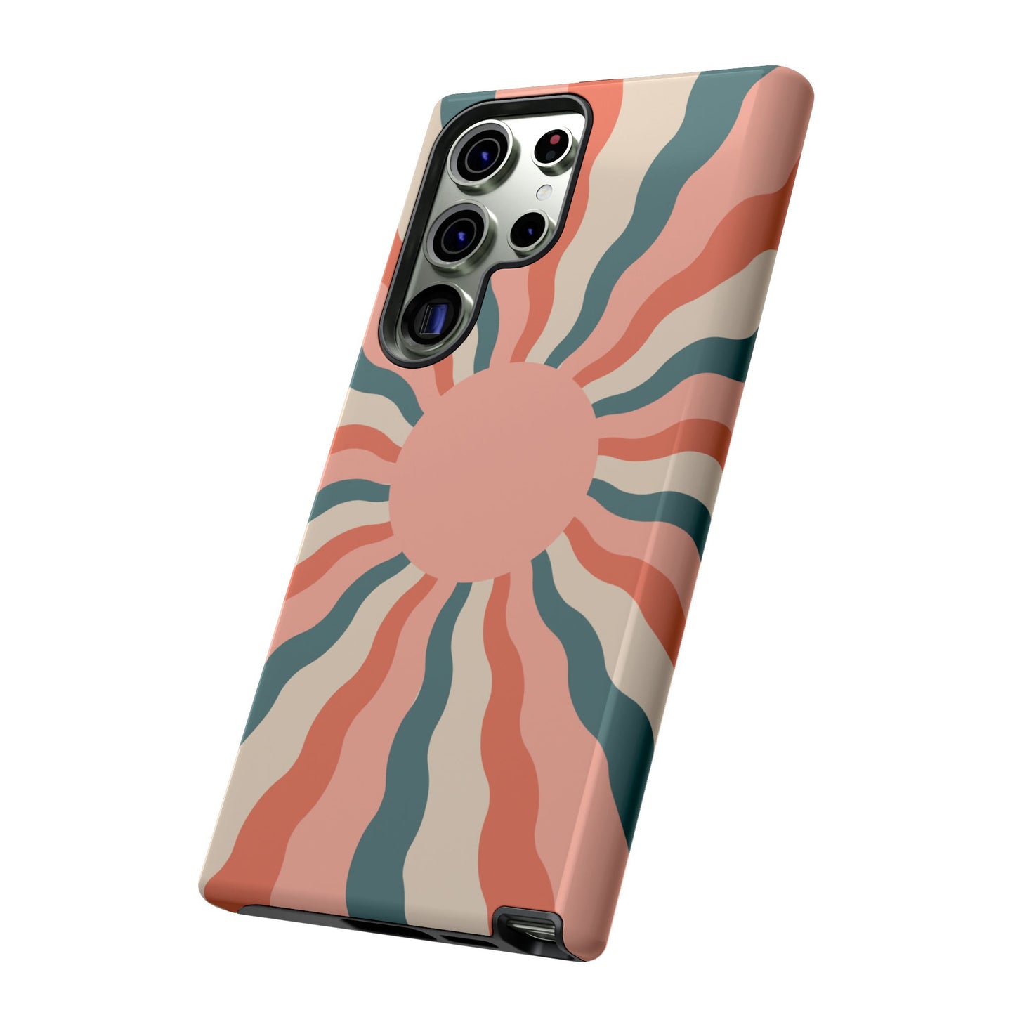 Retro Sunburst Samsung Galaxy Case – Bold 70s-Inspired Waves in Coral, Teal, and Cream