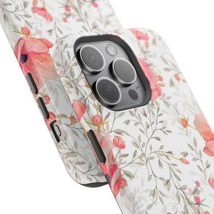 Pink Floral Watercolor MagSafe iPhone Case – Elegant Blossom Design with Magnetic Compatibility