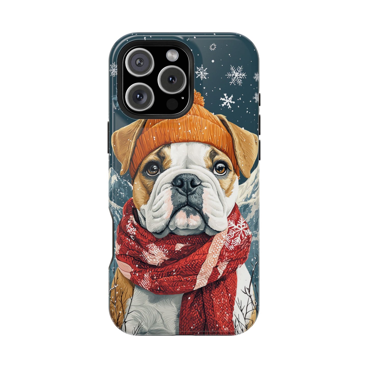 Cozy French Bulldog MagSafe iPhone Case – Rustic Fireplace Protective Cover