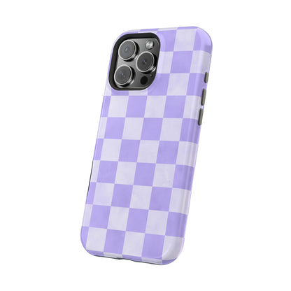 Lavender Checkerboard MagSafe iPhone Case – Shockproof, Smooth Matte Finish, Dual-Layer Design