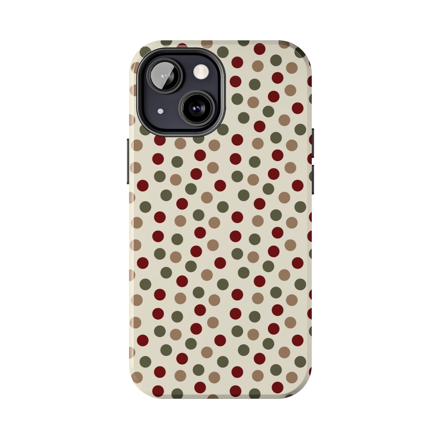 Festive Red & Green Polka Dots on Cream – iPhone Case