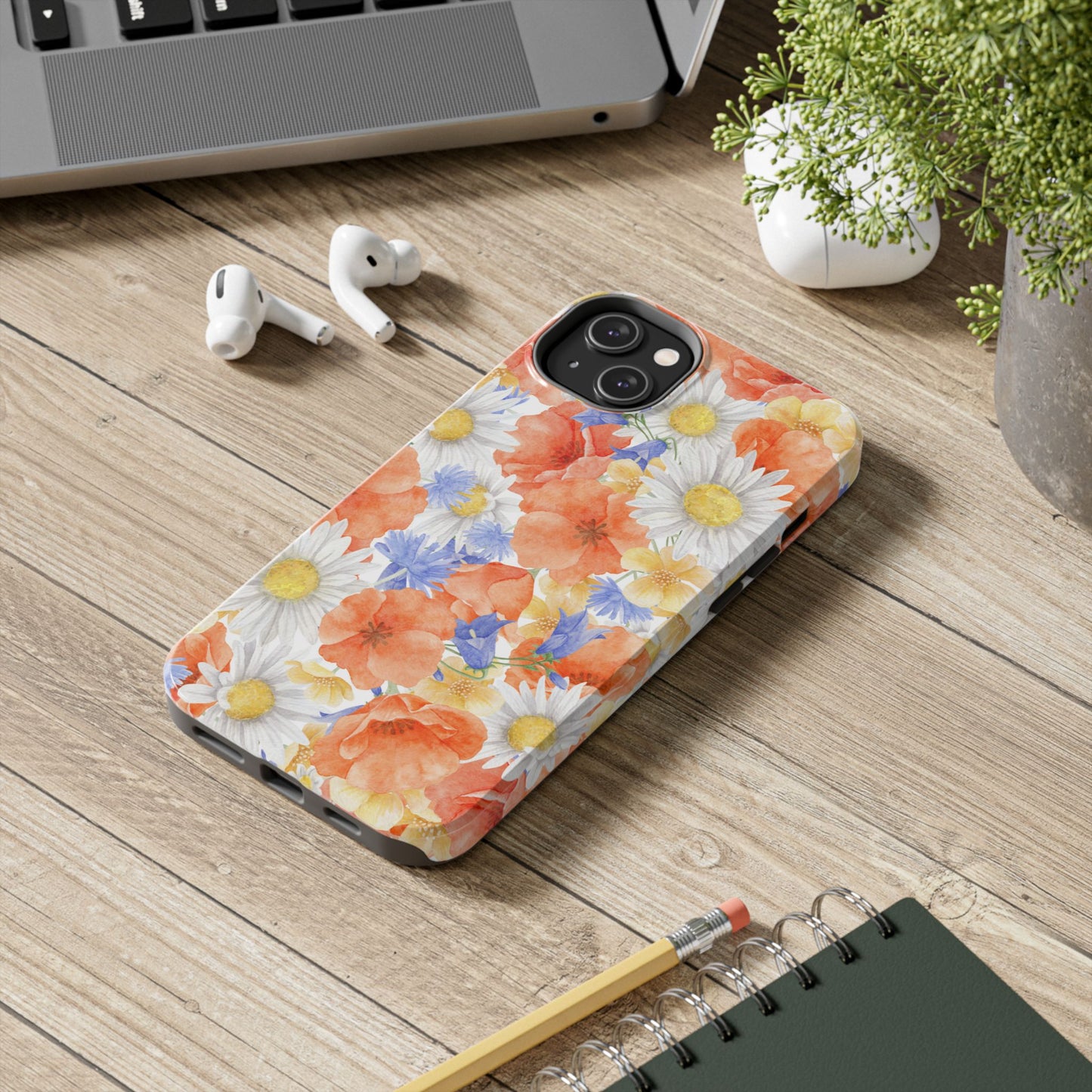 Watercolor Wildflower Pattern iPhone Case – Durable Matte Finish with Daisy, Poppy & Cornflower Design