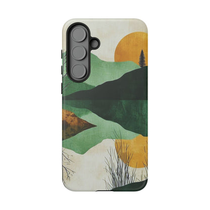 Retro Mountain Sunrise Samsung Galaxy Case – Minimalist Landscape Design, Dual-Layer Protection