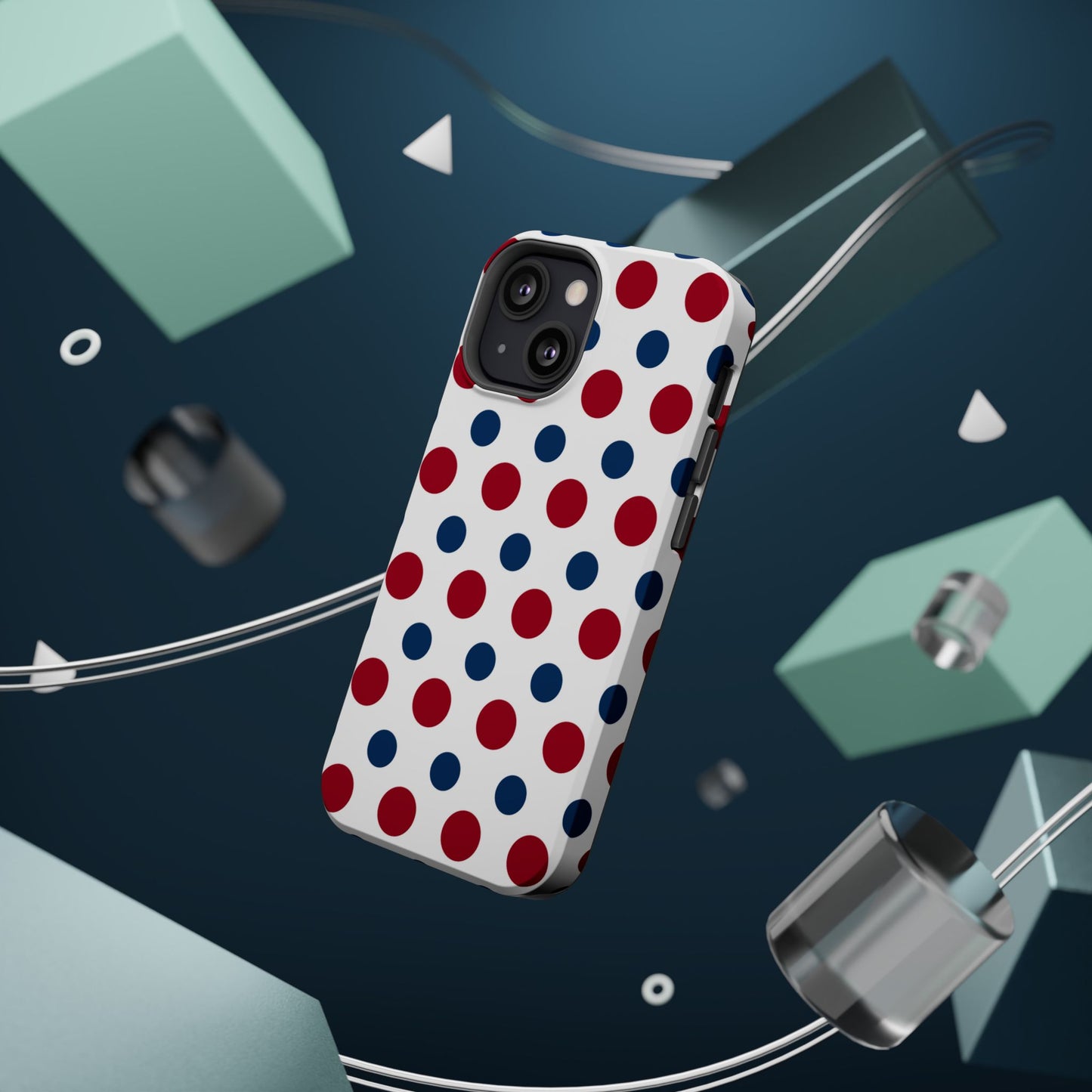 Patriotic Navy, White, and Red Polka Dot MagSafe iPhone Case