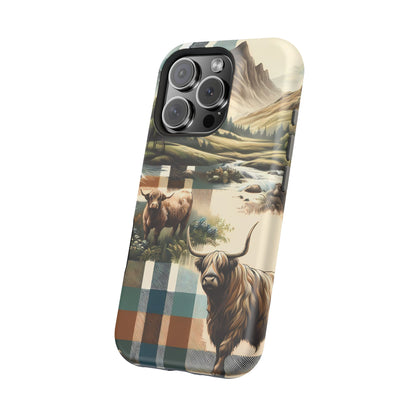 Rustic Highland Cow In Plaid - MagSafe Compatible Case