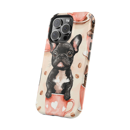 French Bulldogs in Coffee Cup MagSafe iPhone Case – Cute Dog Art, Shockproof & Slim Design