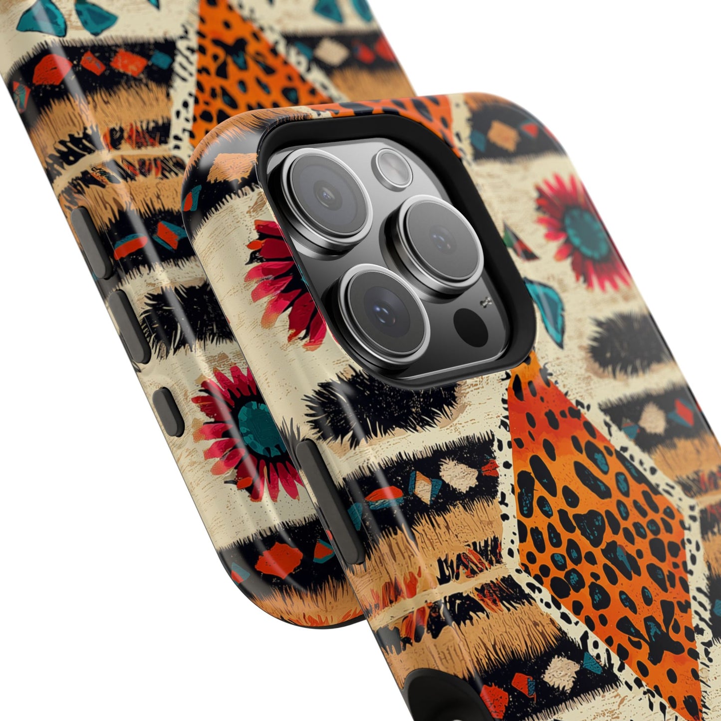 Wild Boho Leopard Print & Floral Tough MagSafe iPhone Case – Eclectic Tribal Design, Dual-Layer Protection