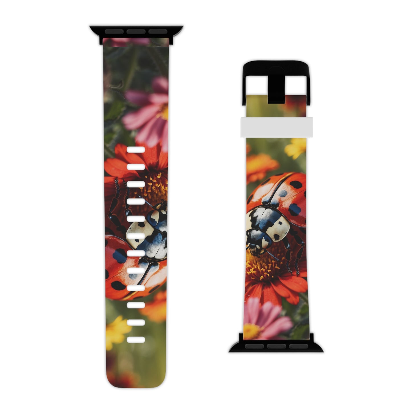 Ladybug on Orange Daisy Apple Watch Band