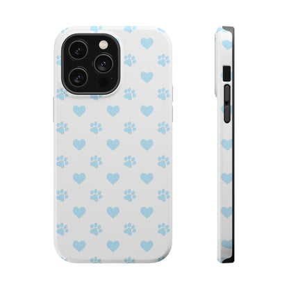 Light Blue Paw Prints & Hearts – MagSafe iPhone Case for Pet Lovers