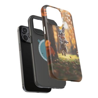 Energetic Blue Heeler Forest Pup MagSafe iPhone Case – Durable Outdoor-Inspired Design