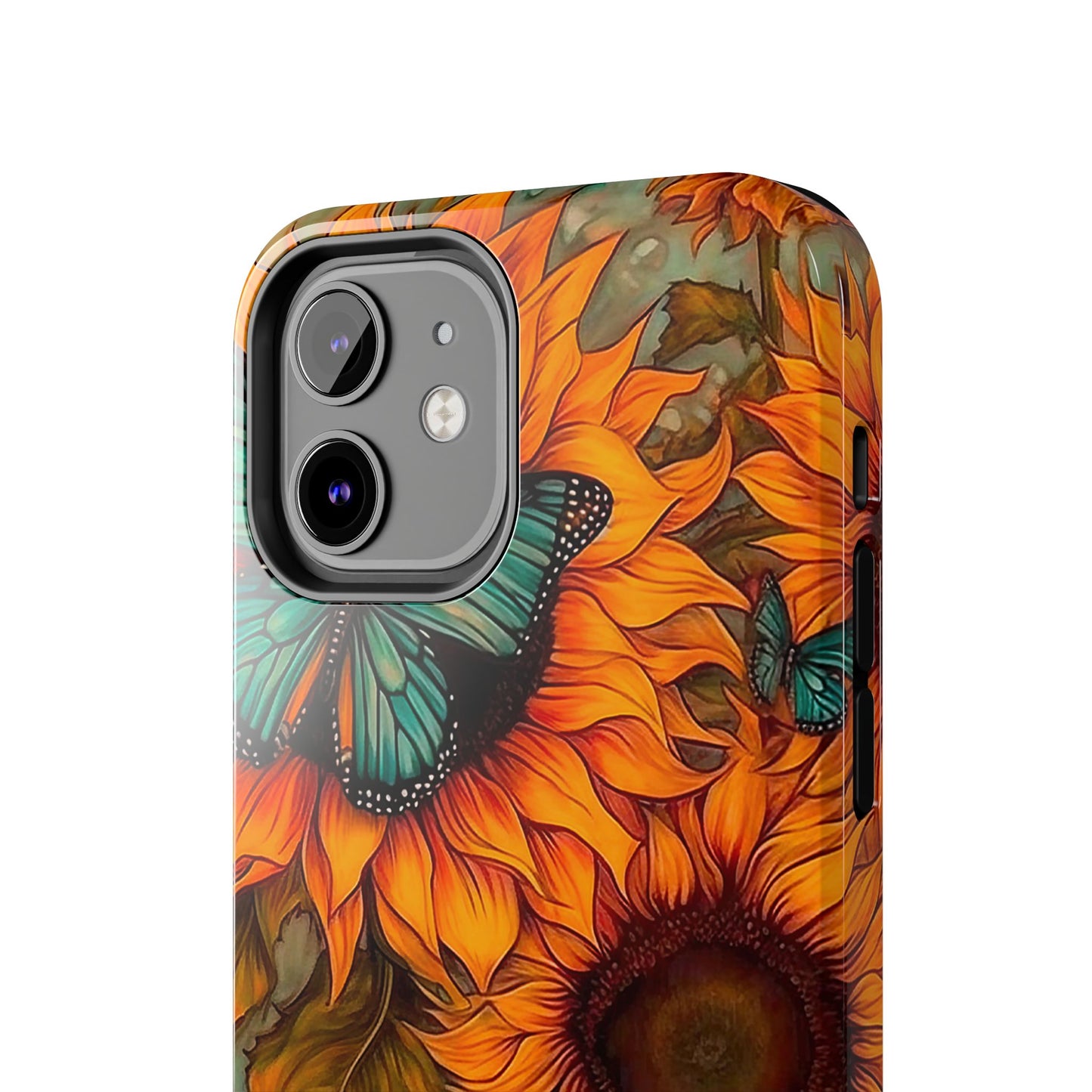 Vintage Blue Butterfly & Sunflower Art – iPhone Case