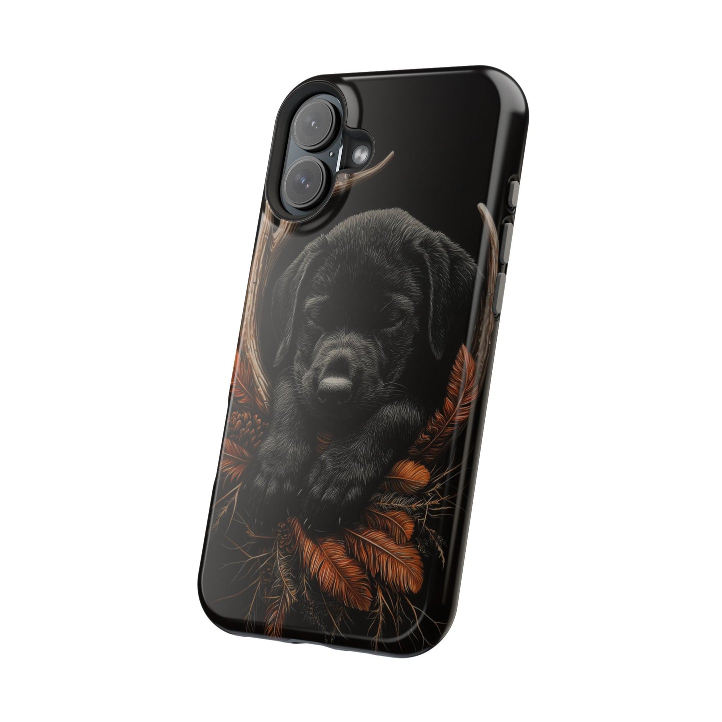 Charming Black Labrador Puppy on Feathers MagSafe iPhone Case