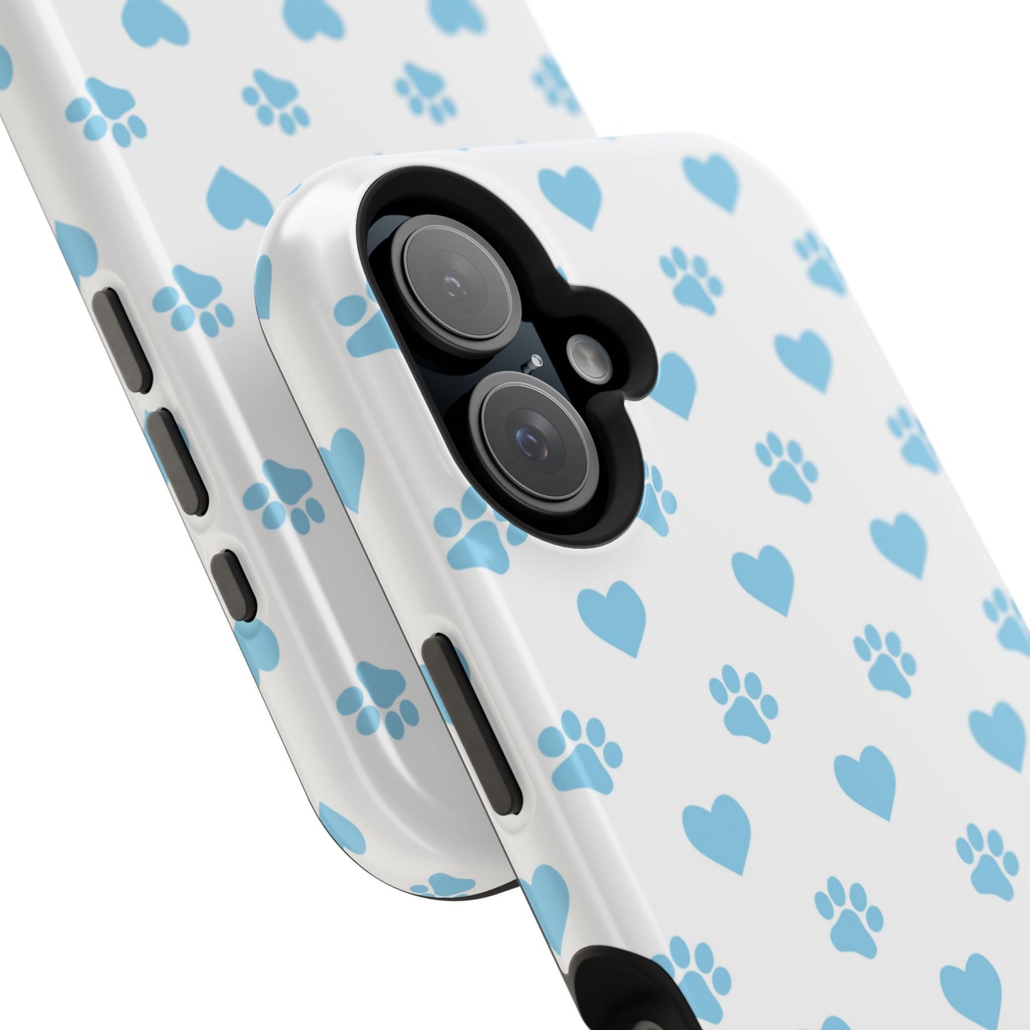 Blue Paw Prints & Hearts – MagSafe iPhone Case with Adorable Pet-Lover Design