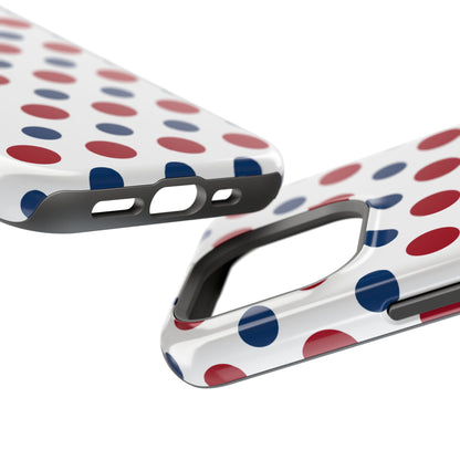 Patriotic Navy, White, and Red Polka Dot MagSafe iPhone Case