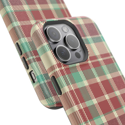 Retro Red & Cream Plaid – MagSafe iPhone Case with Classic Elegance