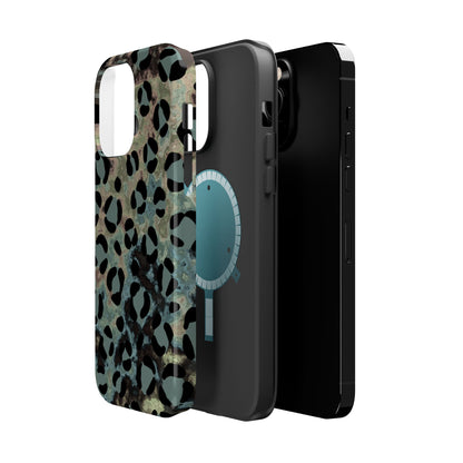 Moody Watercolor Leopard Print Tough MagSafe iPhone Case – Earthy Abstract Pattern with Dual-Layer Protection