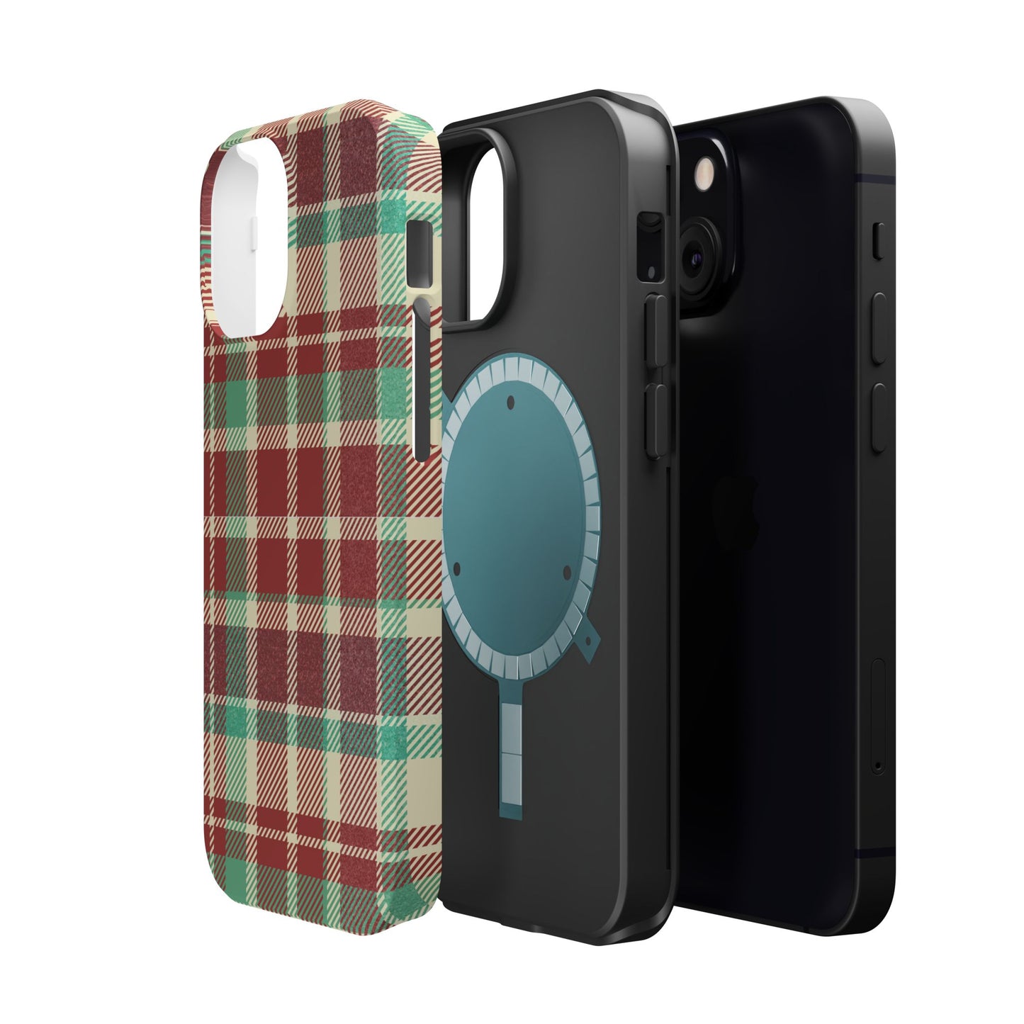 Retro Red & Cream Plaid – MagSafe iPhone Case with Classic Elegance