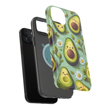 Cute Avocado MagSafe iPhone Case – Adorable Kawaii Avocados with Daisies, Shock-Resistant