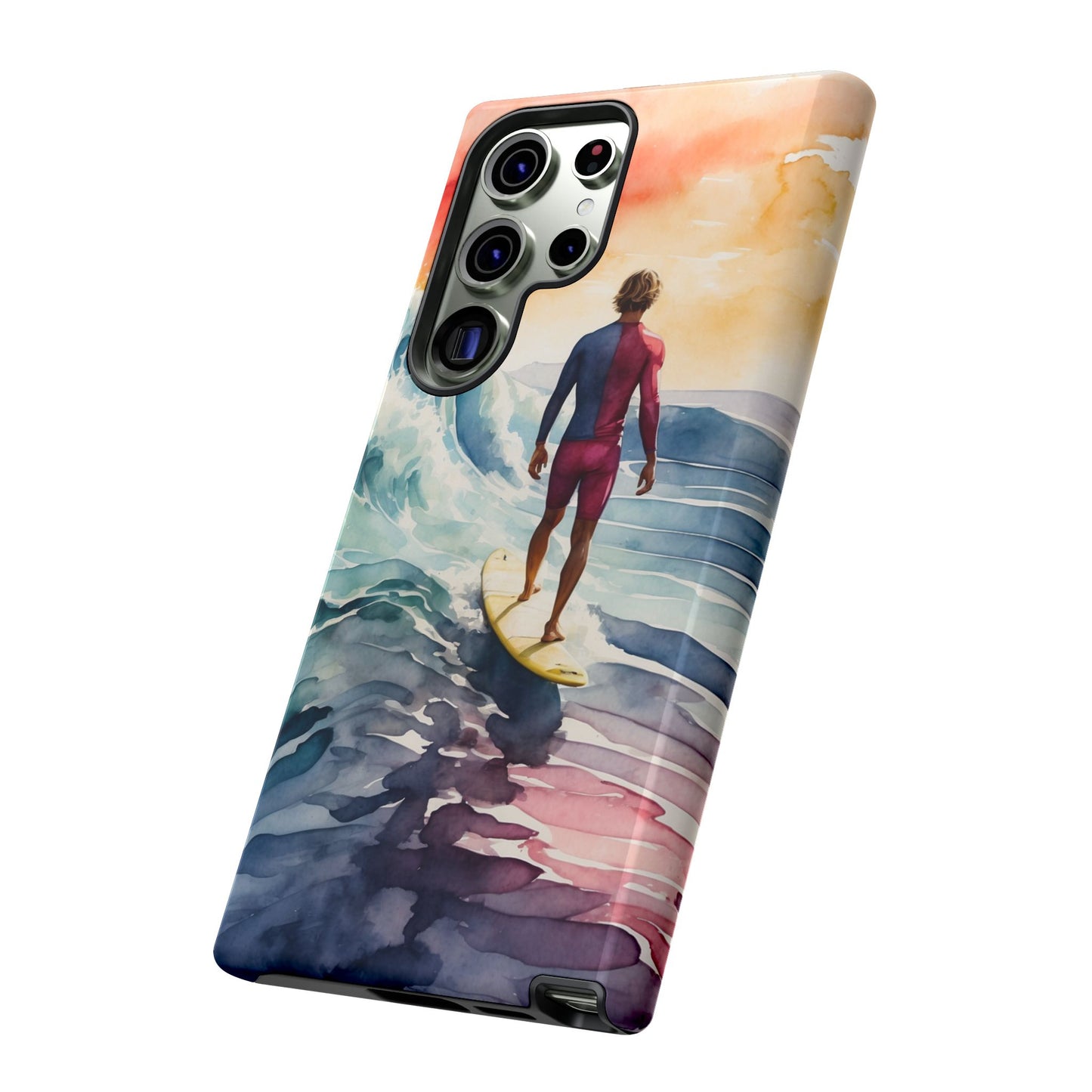 Surfer’s Sunset Wave Samsung Galaxy Case – Vibrant Watercolor Design