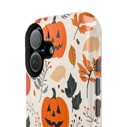 Spooky Pumpkin & Skeleton MagSafe iPhone Case – Halloween Jack-O'-Lantern Design