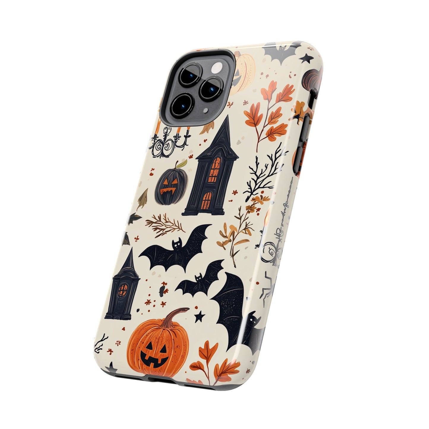 Haunted Halloween iPhone Case – Haunted House, Bats, and Pumpkins Design