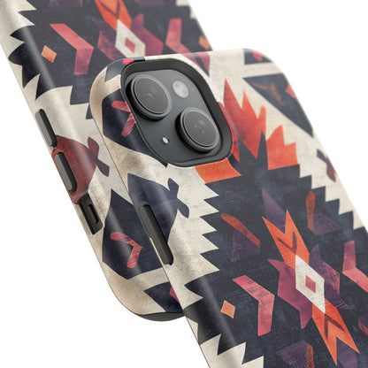 Boho Tribal Starburst Tough MagSafe iPhone Case – Vibrant Geometric Design, Dual-Layer Protection