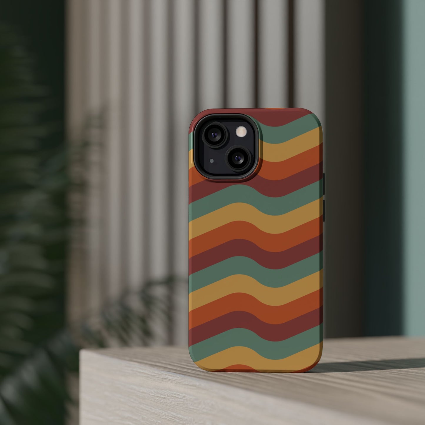 Retro Vibe Wavy Stripes MagSafe iPhone Case – 70s-Inspired in Teal, Orange, and Rust