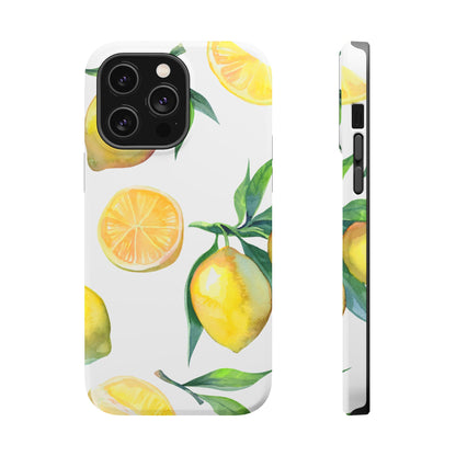 Lemon Grove Watercolor Tough MagSafe iPhone Case – Fresh Citrus Design, Dual-Layer Protection