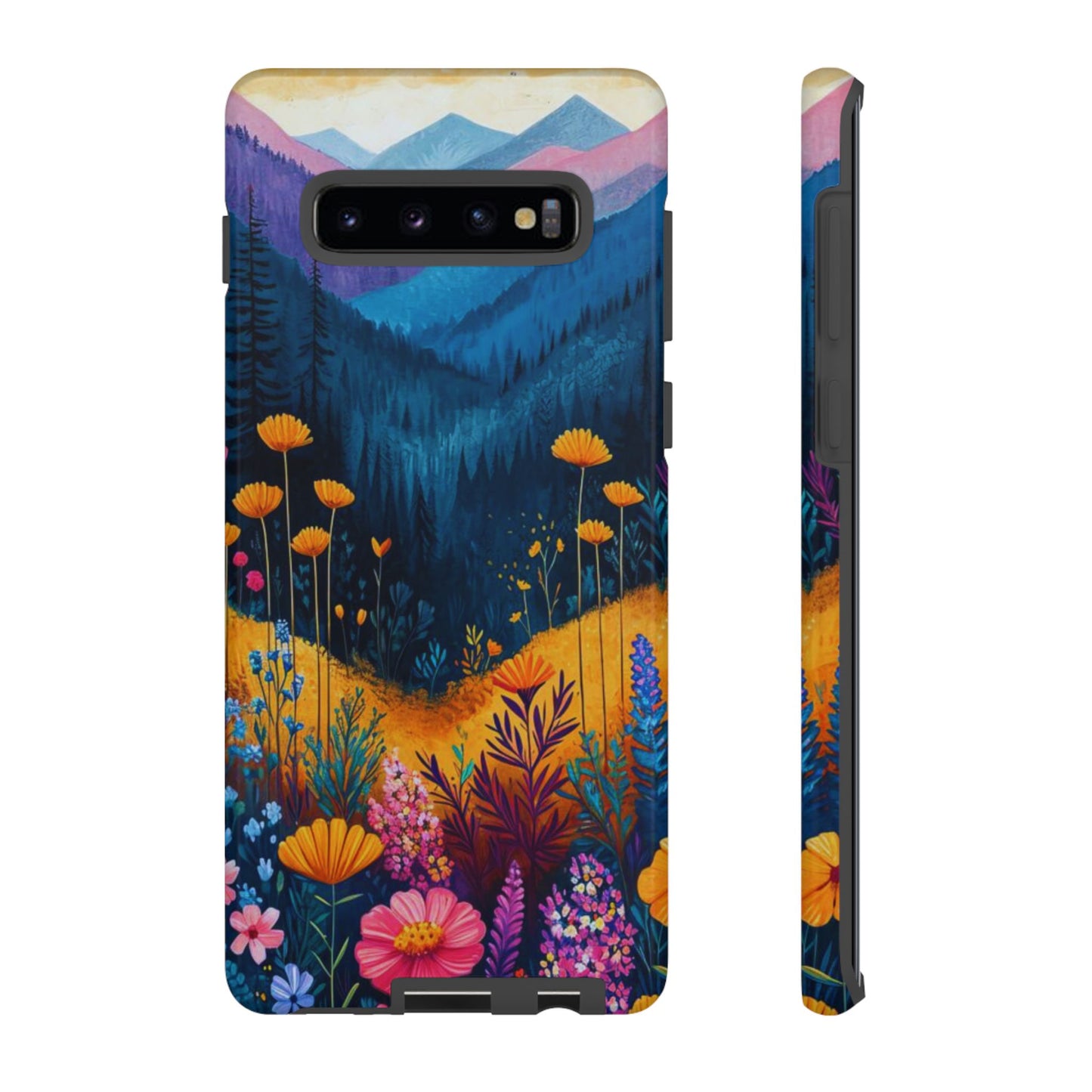 Vibrant Wildflower Mountain Samsung Galaxy  Case – Bold Nature Art, Dual-Layer Protection