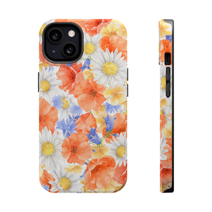 Watercolor Wildflower Pattern MagSafe iPhone Case – Durable Matte Finish with Daisy, Poppy & Cornflower Design