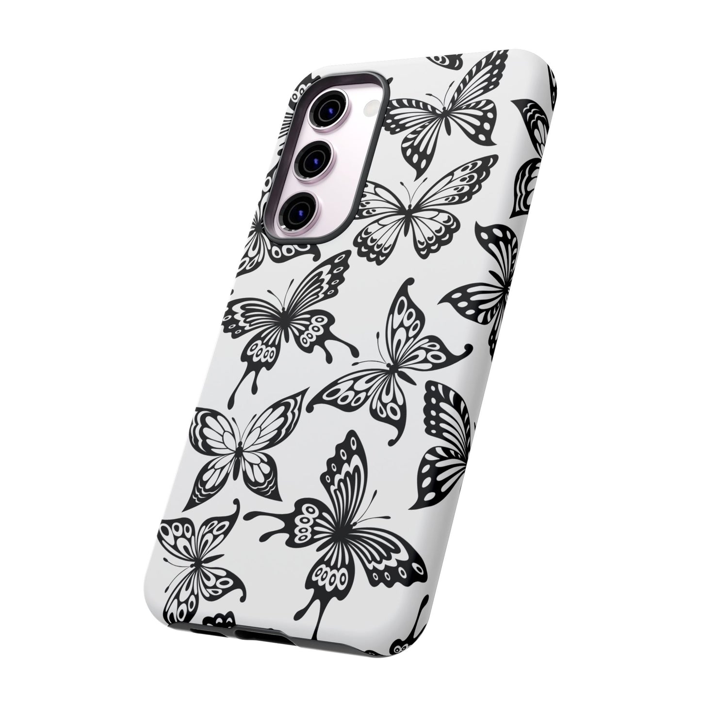 Monochrome Butterfly Pattern Samsung Galaxy  Case – Dual-Layer Protection with Matte Finish