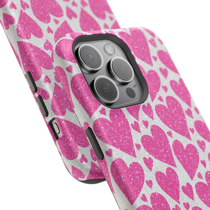 Pink Glitter Hearts Pattern MagSafe Case