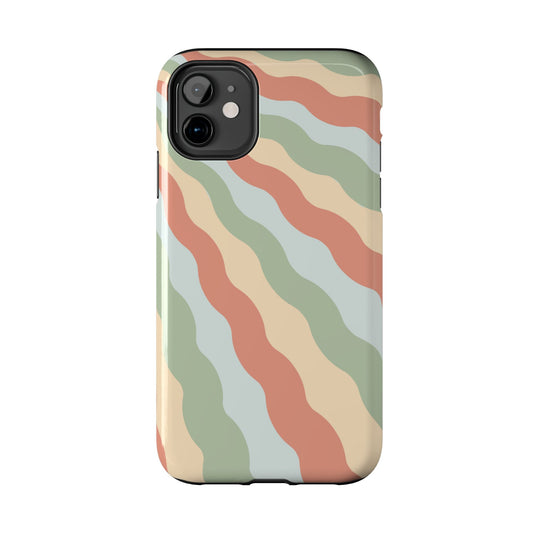 Earthy Retro Waves iPhone Case – 70s-Inspired Wavy Stripes in Soft Green, Cream, and Rust