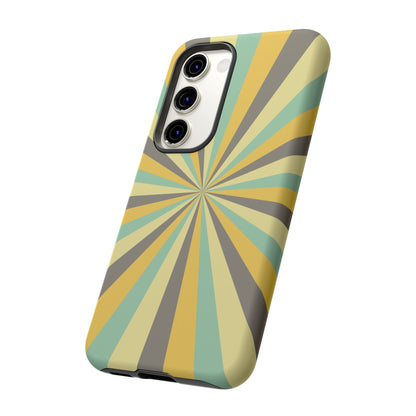 Vintage Sunburst Rays Samsung Galaxy Case – Bold 70s-Inspired Burst in Yellow, Mint, and Gray