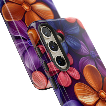 Bold Floral 3D Samsung Galaxy Case – Vivid Purple and Orange Flower Design, Shock - Resistant - BOGO Cases