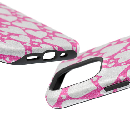 Pink and Silver Glitter Heart Pattern MagSafe Case