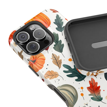 Autumn Harvest MagSafe iPhone Case - Pumpkin and Fall Leaf Design